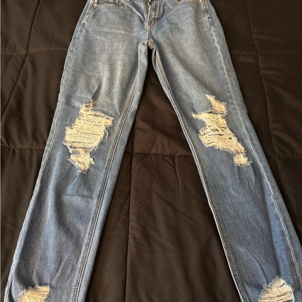 American Eagle Outfitters Distressed Light Blue Straight Jeans